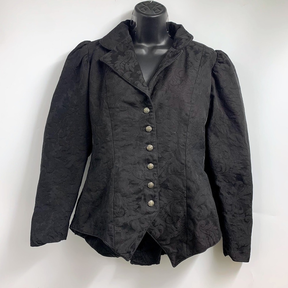 WahMaker Women's Brocade Jacquard Puff Sleeve Victorian Style Jacket Blazer SZ 8